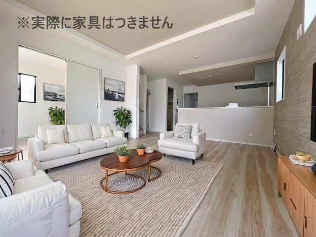 新築戸建・新築建売　郡山市富久山町8期　明健小・明健中の居間・リビング|画像はバーチャルホームステージングの加工による演出で、実際の家具は付きません。