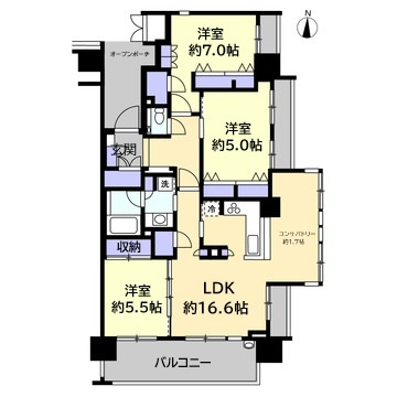 アネージュ石川セオリアの間取り|バルコニー南向き・角部屋・日当たり良好★
太陽の暖かさが気持ちのよいコンサバトリー有
