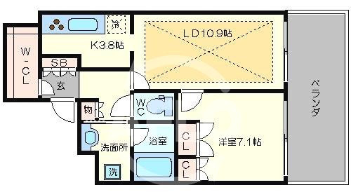 本町橋タワーの間取り|本町橋タワー　1LDK