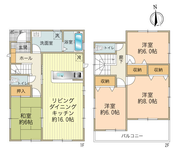 土地面積141.52㎡、建物面積102.68㎡、駐車スペース2台分、4LDK