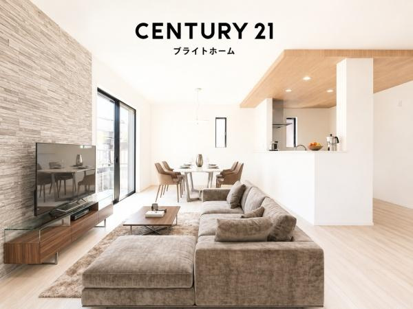 横浜市戸塚区影取町の新築一戸建の居間・リビング|窓からは明るい光が差し込みます！
電気をつけなくても明るいです。
※家具等はＣＧでの参考レイアウトです。