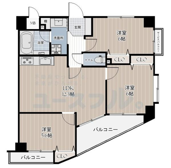 【間取り】 | ディナスティ中百舌鳥 | 専有面積:63.77平米　バルコニー面積:8.42平米　間取り:3LDK