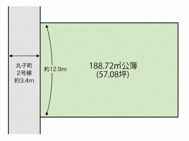 【土地図】 | 【建築条件なし】大仙市大曲丸子町 区画の整った住宅街 西側道路は消雪道路の57.08坪 住宅用地