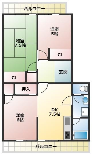 【間取り】 | ルミウス八町西 | 3DKのお部屋です