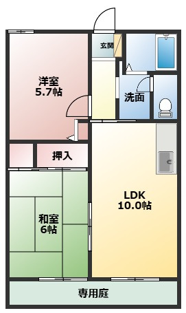 エルメゾンⅢの間取り|2DKです