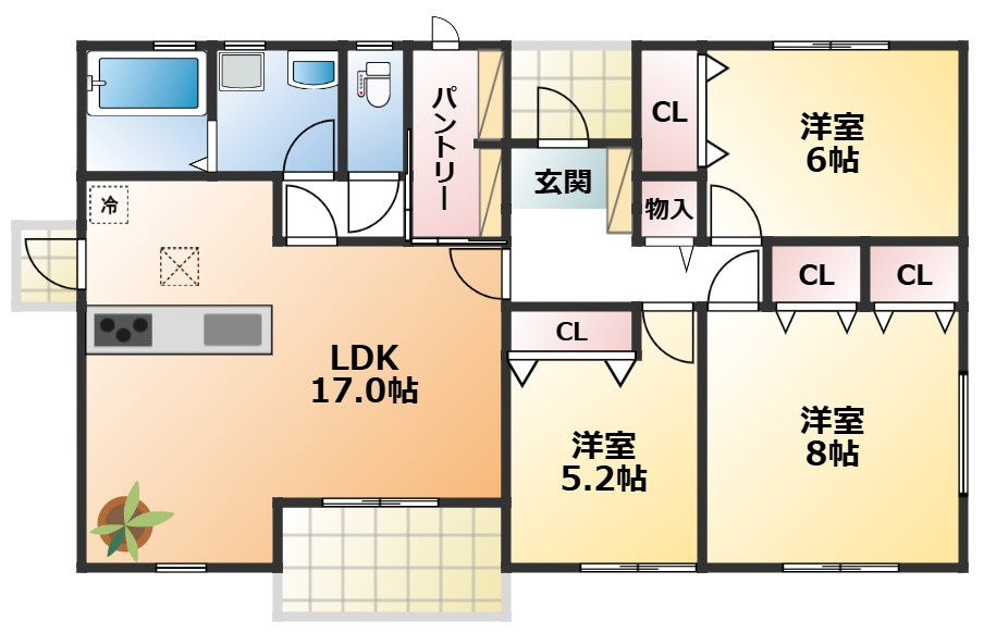 LiveleGarden.S下野市上大領の間取り|南向きで陽当たりの良い間取りです
