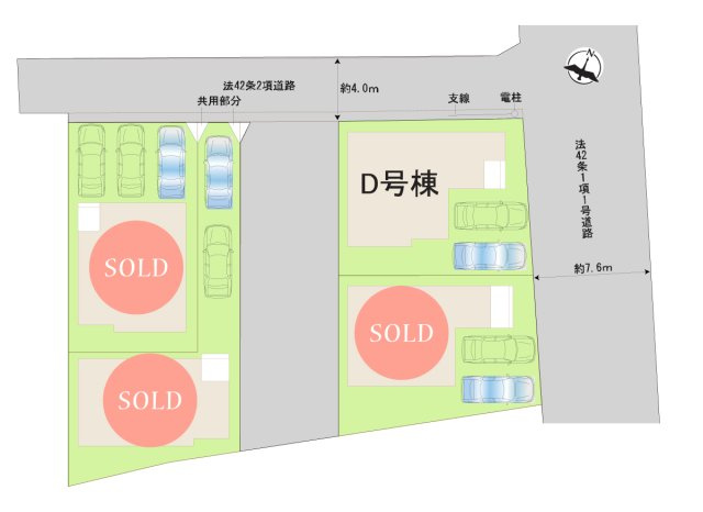 ふじみ野市亀久保３丁目の新築一戸建の区画図|駐車スペースは2～3台分あり、セカンドカーやお客さま用のお車も駐車できます。