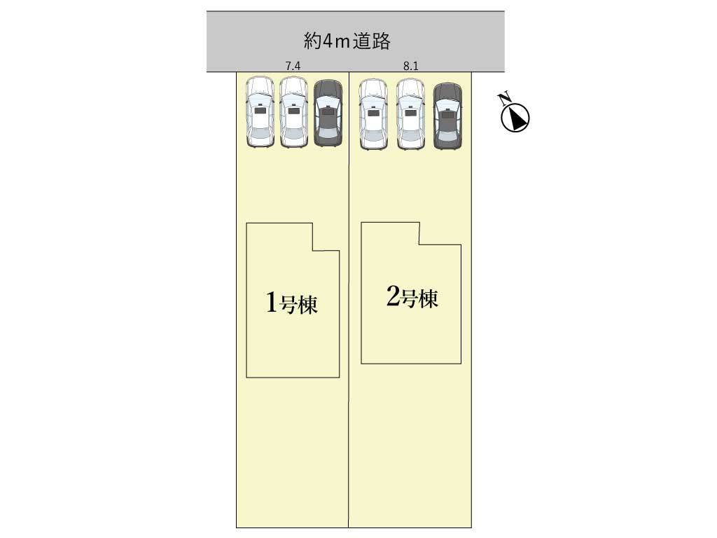 鈴鹿市東磯山4丁目《1号棟》の区画図|駐車スペース3台
