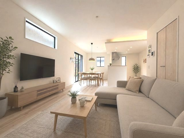 【居間・リビング】 | 福岡市南区花畑2丁目3期　1号棟（全1棟）【仲介手数料無料・0円】 | 現地写真。家具・家電等はCGによる配置例です。物件には含まれません
