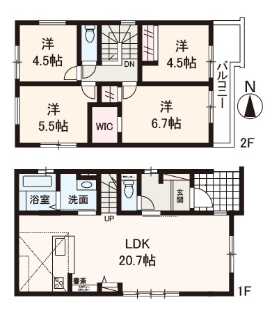 【間取り】 | Terrechez豊中市春日町4期　2号棟 | 広々LDK！家事ラク間取りで快適な暮らし。ゆとりの4LDK新築戸建！カースペース2台分有り(車種による)。
