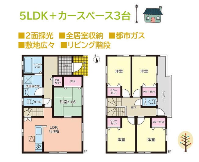 【間取り】 | 全居室収納完備し空間広々使える大型５LDKのお住まいです。　
