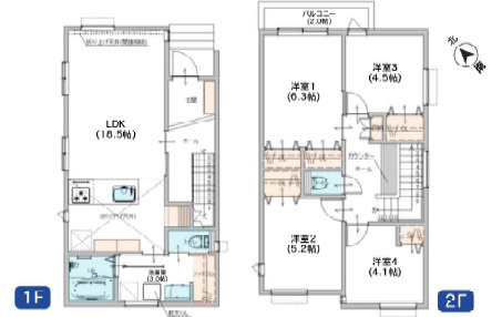 厚木市旭町2丁目　新築戸建の間取り