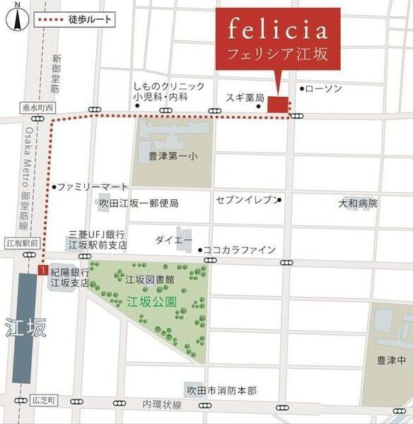フェリシア江坂の地図