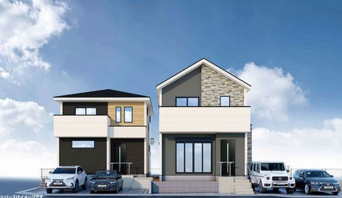 【外観】 | 【仲介手数料０円】茅ヶ崎市南湖4期　新築一戸建て　1号棟　全2棟 | 外観パース　茅ヶ崎市南湖4期　新築一戸建て　全2棟
