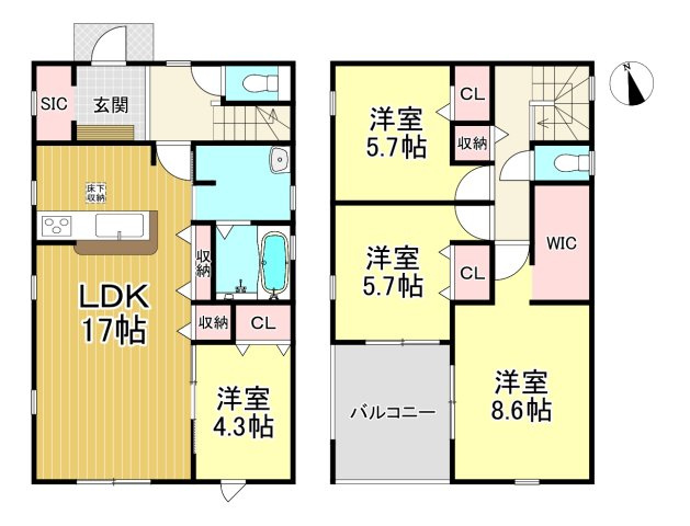 知多市日長台　全1棟の間取り|4LDK+WIC+SIC☆