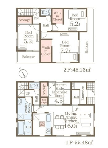 大野城市南ケ丘3丁目第1-2棟（1号棟）の間取り|全居室収納付きで便利です。