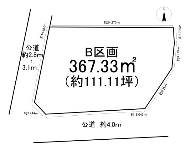 知多市日長字播摩　全2区画　B区画の土地図|B区画　土地面積：367.33㎡