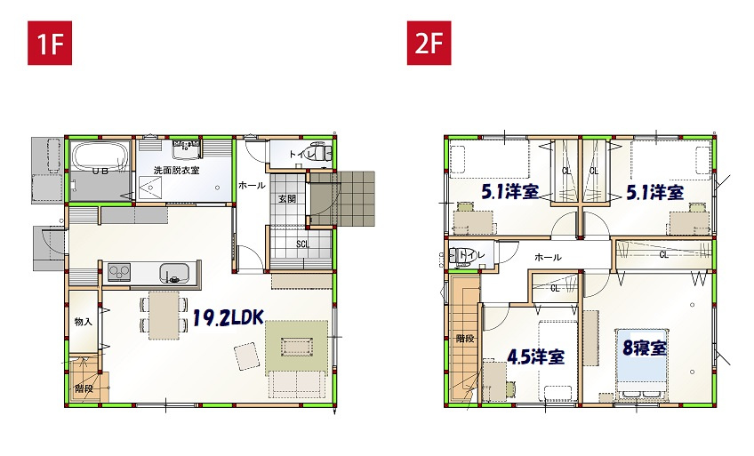 香美市土佐山田町植 ⑭ 新築戸建ての間取り|家事動線をコンパクトにまとめ、無駄な動きをなくした効率的な間取り設計。オール電化の設備配置や、各部屋の温度ムラをなくす断熱等性能等級5の設計が組み合わさり、家族全員が動きやすく快適に暮らせます。