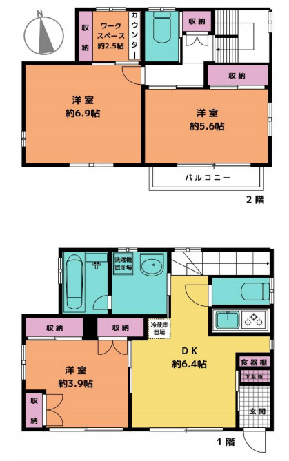 さいたま市大宮区土手町　中古一戸建ての間取り|【全1棟】さいたま市大宮区土手町　中古一戸建て・3DK・土地面積67.25m2・建物面積72.86m2