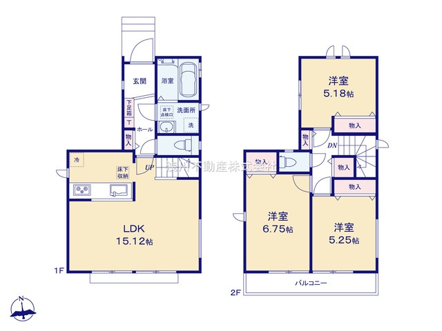 八王子市　泉町　新築一戸建て　８期の間取り|～南向き3LDK　開放感のあるワンフロアリビング、リビング階段の間取りです～