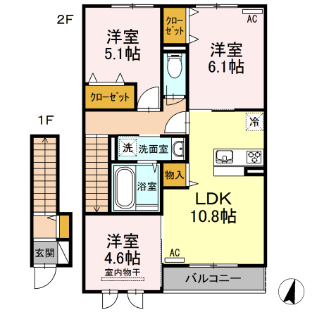 熊本市東区沼山津２丁目のアパートの間取り
