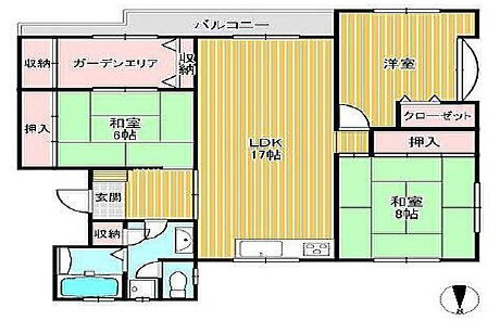 生駒市東生駒月見町の賃貸マンションの間取り