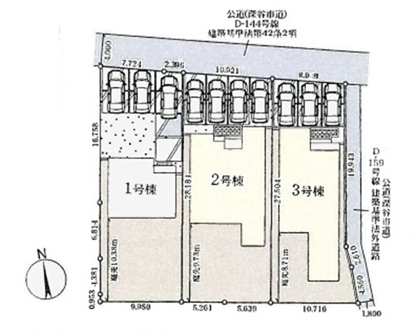 【仲介手数料無料】新築戸建　深谷市稲荷町北6-15（全3棟）の区画図