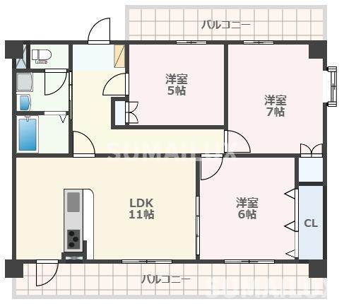 熊本市中央区八王寺町の賃貸マンションの間取り