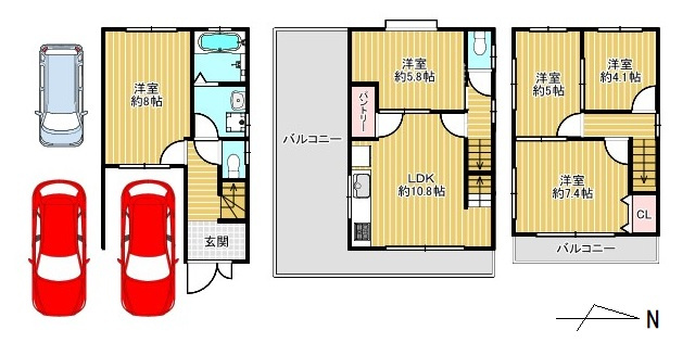 【間取り】 | □■上神田二丁目　一戸建て■□ | マンションのルーフバルコニーのような広いバルコニーがイチオシ！
