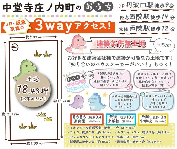 中堂寺庄ノ内町　建築条件無土地の土地図|お好きな工務店様やハウスメーカー様での建築が可能な建築条件無土地です！
