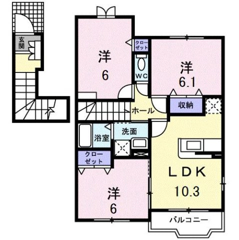 【間取り】 | レインボーサウス　ウエストＢ
