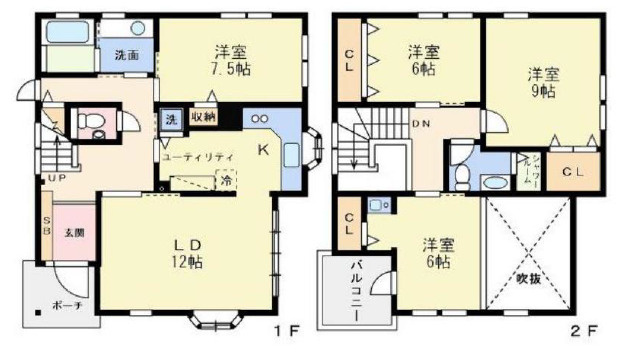 芦屋市楠町貸家の間取り