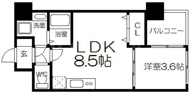 HS梅田EASTの間取り|HS梅田EAST　開放感のある間取り