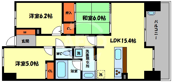 レジディア都島Ⅱ　大東小学校区の間取り|レジディア都島II　間取り