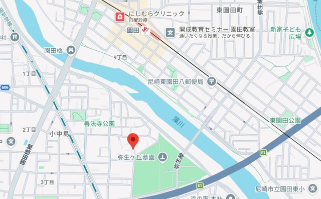 【地図】 | 善法寺町売土地 | 《周辺施設》
・尼崎市立小園小学校　徒歩約13分
・尼崎市立小園中学校　徒歩約7分
・コストコ　徒歩約10分
・イオン、ニトリ　徒歩約12分
・ロピア　徒歩約13分
・善法寺公園　徒歩約3分