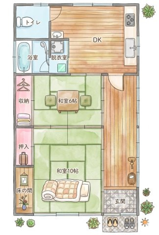 前橋市富士見町小暮 中古住宅の間取り|平成11年築の2DK
ワンフロアで生活できる暮らしやすい間取り