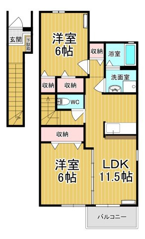 【間取り】 | カーサ・アルドーレＢ | ファミリーさん向けのお部屋です♪