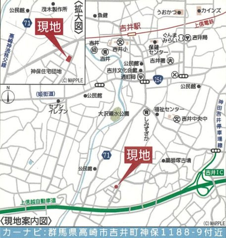 【新築】高崎市吉井町神保第２　１号棟(全２棟)　クレイドルガーデン　新築建売分譲の地図