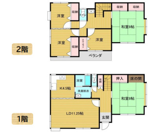【間取り】 | 四街道市和良比中古戸建 | 1880万円　ファミリー向けの5LDK　土地面積150.25㎡（約45坪）建物面積124.20㎡（約37坪）