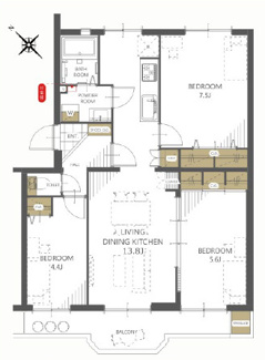 【間取り】 | 検見川ハイツ | 2,490万円　3LDK　専有面積65.45㎡　バルコニー面積8.12㎡