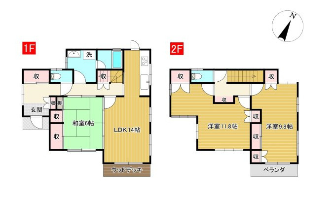 「陽当たり＆風通しが良い」高知市潮見台1丁目　中古一戸建ての間取り|心地よい日差しが届く南東向き3LDKです♪２階11.8帖の洋室は仕切って2室にすることも可能です☆