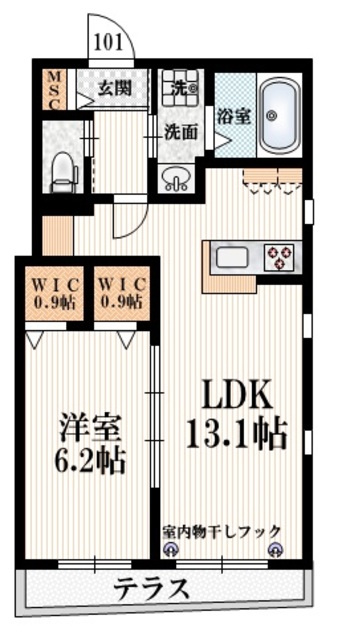 ＭｉＮｏ　1ｓｔの間取り|ゆったり広めの１LDK＋WIC２か所