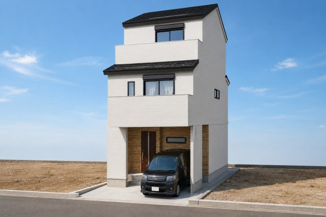 中堂寺庄ノ内町　Bプランの外観パース|【外観パース】
おうちの完成を予想したイメージパースです。
※本パース図はイメージの為、実際の仕上がりとは多少異なる場合がございます。（Bプラン：建物面積95.31㎡、建物価格2098万円）