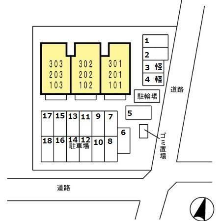 熊本市東区東野３丁目のアパートの区画図