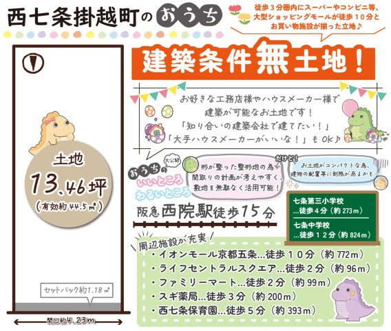 西七条掛越町　建築条件無土地の土地図|お好きな工務店様での建築が可能なお土地です！