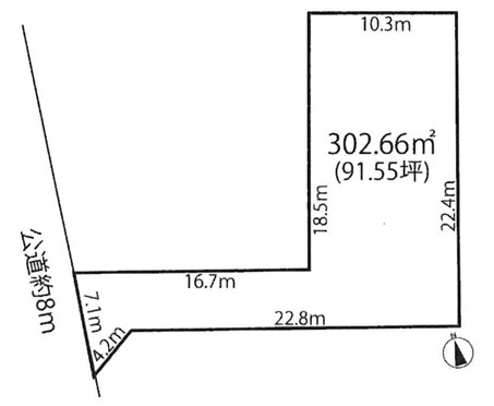 小牧市大字文津　売地の土地図|敷地広々！91.55坪。
解体・更地渡し！　建築条件なし！