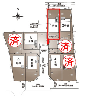 【区画図】 | 開成小学校・郡山第一中学校区　GRADLE GAEDEN 郡山市大槻町　第３８　全９棟　１号棟 | 【区画図】１号棟　駐車スペース３～４台と広々しています。