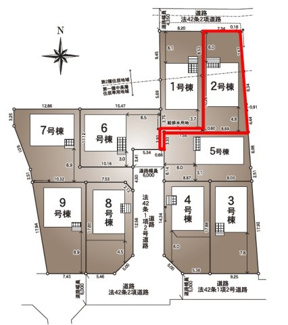 【区画図】 | 開成小学校・郡山第一中学校区　GRADLE GAEDEN 郡山市大槻町　第３８　全９棟　２号棟 | 【区画図】２号棟　駐車スペース３～４台と広々しています。