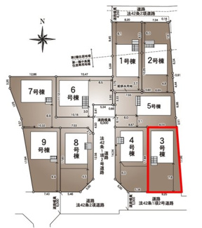 【区画図】 | 開成小学校・郡山第一中学校区　GRADLE GAEDEN 郡山市大槻町　第３８　全９棟　３号棟 | 【区画図】３号棟　駐車スペース３～４台と広々しています。