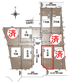 【区画図】 | 開成小学校・郡山第一中学校区　GRADLE GAEDEN 郡山市大槻町　第３８　全９棟　４号棟 | 【区画図】４号棟　駐車スペース３～４台と広々しています。